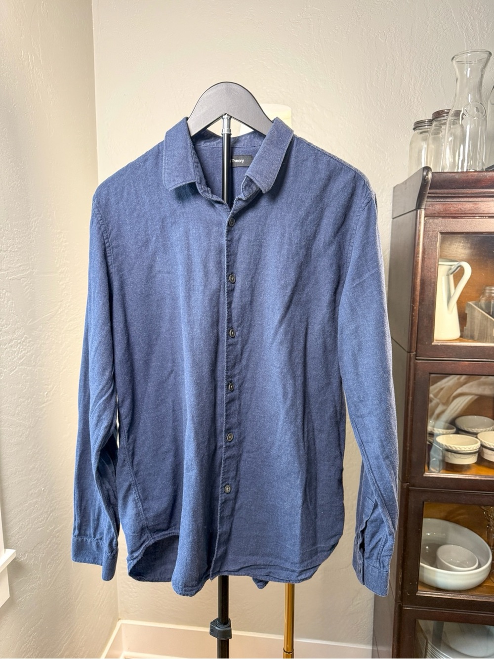 Theory Rammy NP Comfort Flannel Button Down Shirt Blue Size L